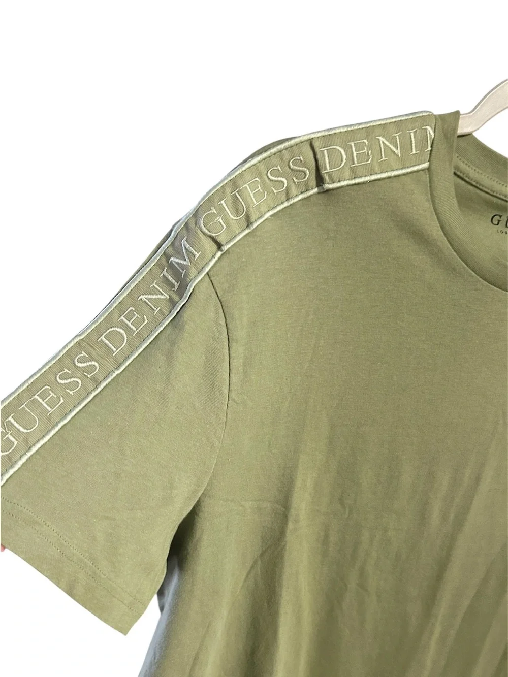 New Guess Denim Los Angeles Logo Tape Crew Neck Short Sleeve Bamboo Tee Size L - Picture 2 of 6